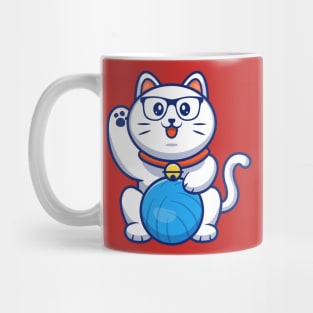 Cute Cat Playing Ball Cartoon (2) Mug